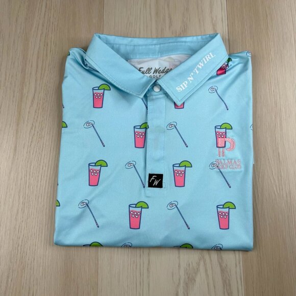 Full Wedge Golf Mens Aqua Blue Sip N’ Twirl Athletic Polo Golf Shirts Size 3XL - Picture 1 of 11